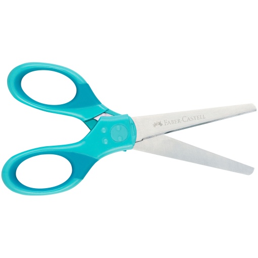 Tesoura Escolar 13,5cm Redonda FABER-CASTELL Grip com Tampa Azul Claro