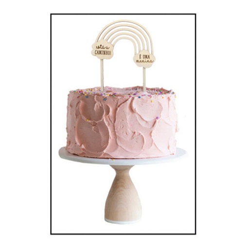 Topo de Bolo de Madeira Arco-íris e Uma Menina 12x14x0,3cm