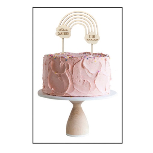 Topo de Bolo de Madeira Arco-íris e Um Menino 12x14x0,3cm