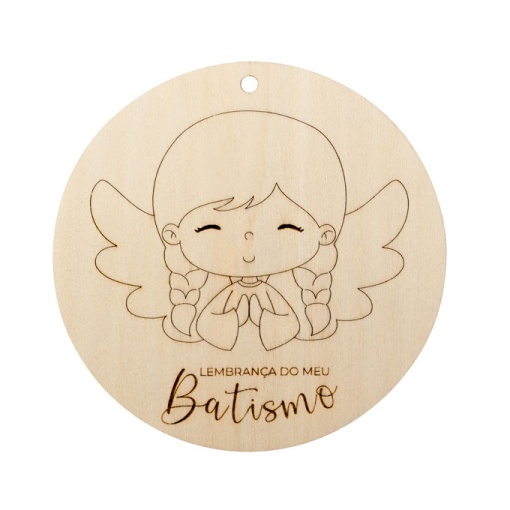 Placa de Madeira "Lembrança do Meu Baptismo" Menina 10x0,3cm