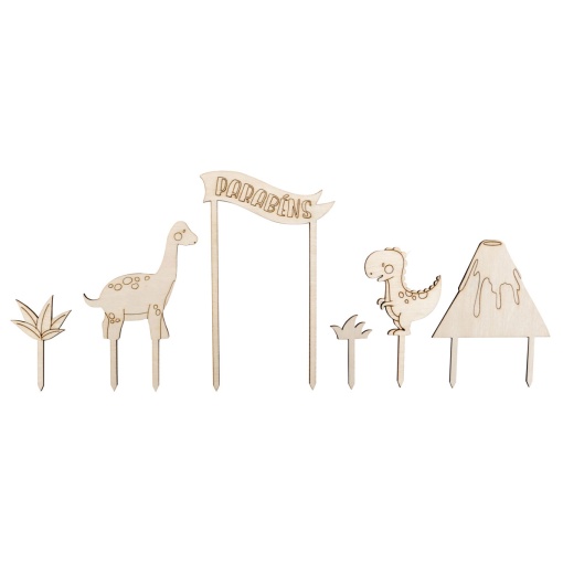 Kit Topos de Bolo de Madeira Dinossauros com 6