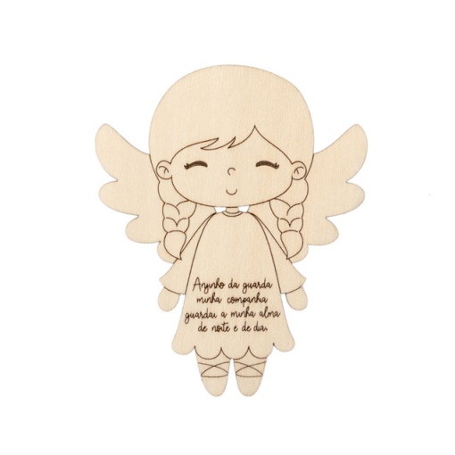 Anjo de Madeira Menina com coração 8,2x10x0,3cm