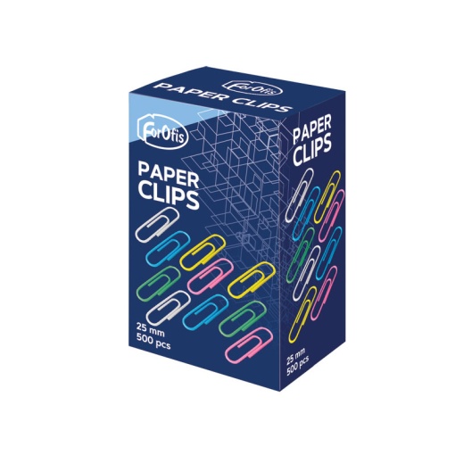 Clips Niquelados N.2 25mm FOROFIS 5 Cores caixa com 500