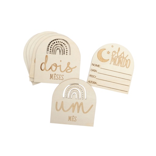 Conjunto 13 Placas de Madeira Nascimento 11x11,8x0,3cm