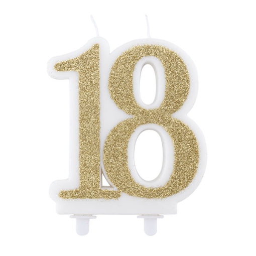 Vela de Aniversário com Glitter nº 18 Dourada 12cm