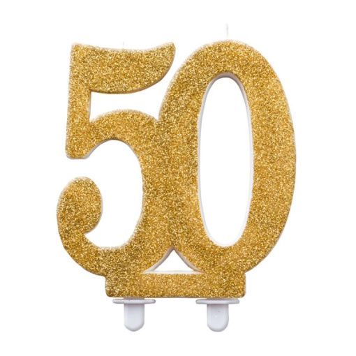 Vela de Aniversário com Glitter nº 50 Dourada 12cm