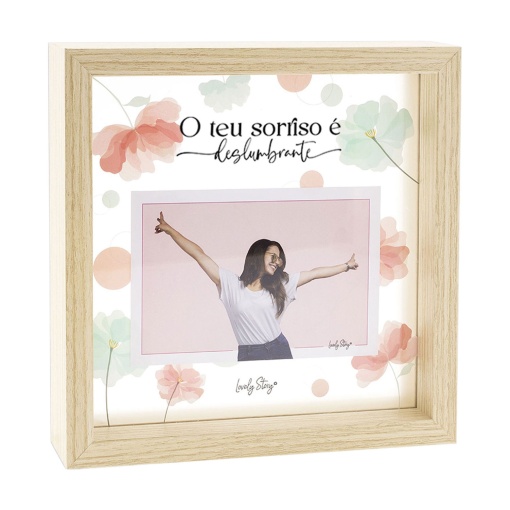 Moldura de madeira Lovely Story Azaléa 23x23cm "O teu sorriso é deslumbrante"