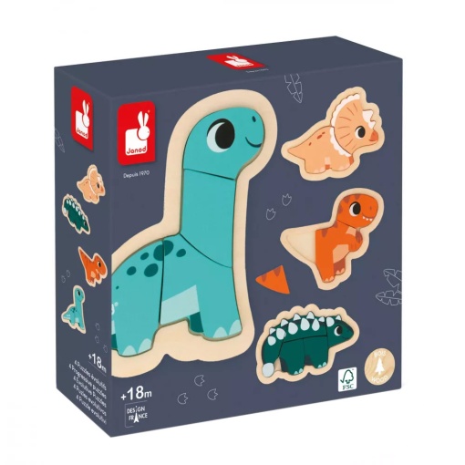 Puzzle de Madeira JANOD 2-3-4-5 peças Evolutivo DINO