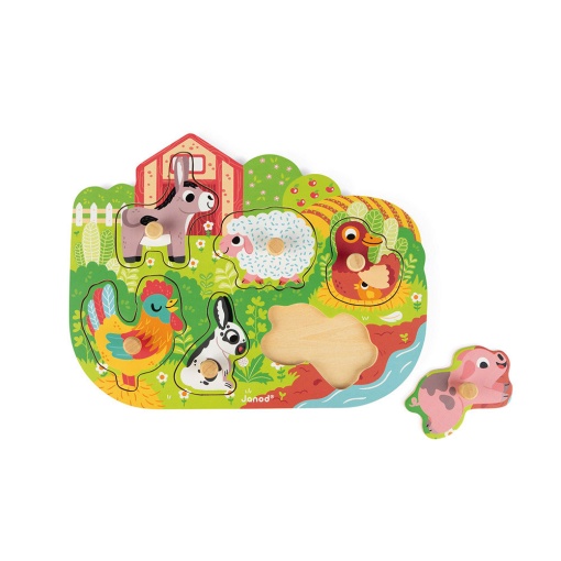 Puzzle de Madeira JANOD 6 peças Animais da Quinta