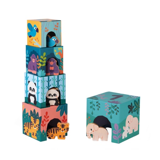 Torre Empilhável com 5 Cubos + Animais JANOD