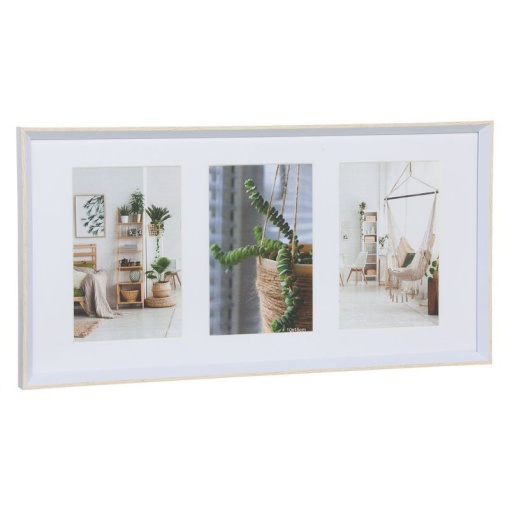 Moldura de madeira D'CASA 3 fotos 10x15cm branco natural