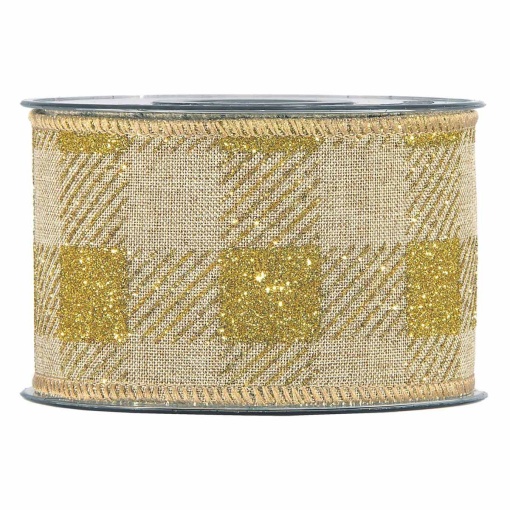 Fita de Tecido MP Classic Christmas 63mmx10m Xadrez Natural/dourado