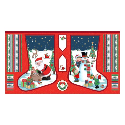Tecido MAKOWER Santa's Christmas Painel Meias 1x1,12m