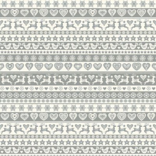 Tecido MAKOWER Christmas Scandi Bandas Cinza/Branco 1x1,12m