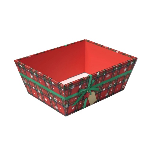 Cabaz em cartão tartan 20,5x16x10cm xadrez vermelho