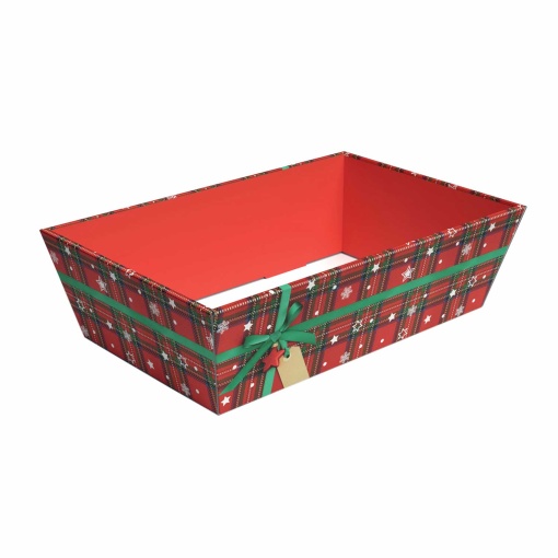 Cabaz em Cartão Tartan 34x20,5x11cm Xadrez Vermelho