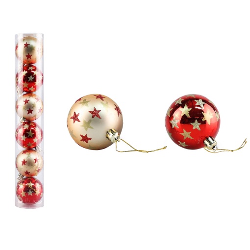 Bolas de Natal 6cm vermelho/dourado (6 unidades)