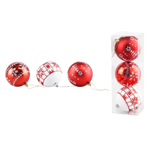 Bolas de Natal 8cm vermelho/branco (3 unidades)