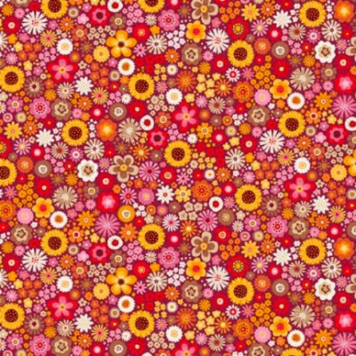 Tecido MAKOWER Autumn Days Flores Vermelho/Multicor 1x1,12m