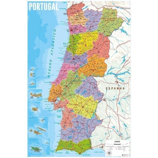 Mapa de Portugal Físico Político 61x91,5cm