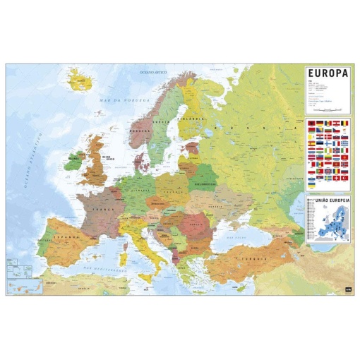Mapa da Europa Físico Político 61x91,5cm