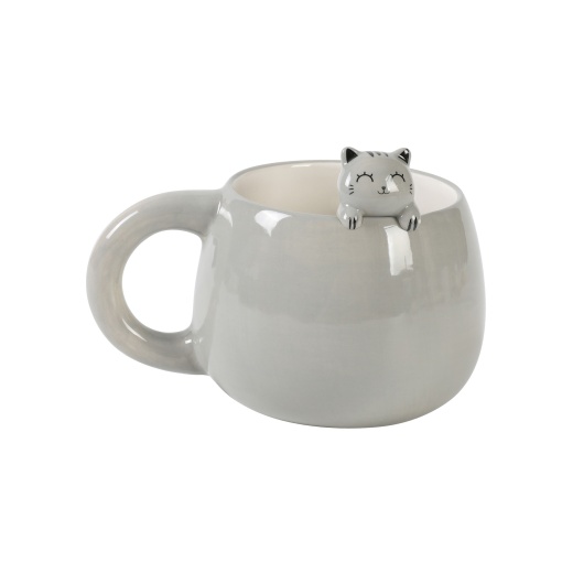 Caneca de Cerâmica Charm I-TOTAL Gato Cinza 450ml