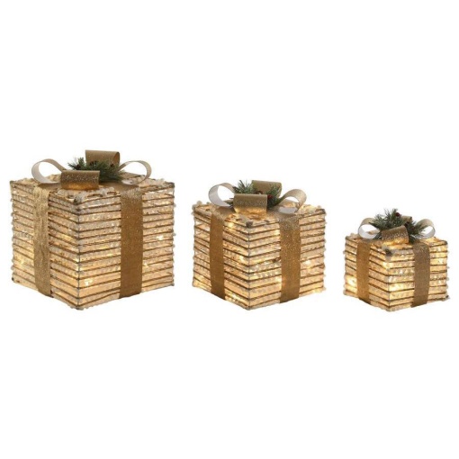 Presentes decorativos de Natal em rattan com LEDs - 3 unidades
