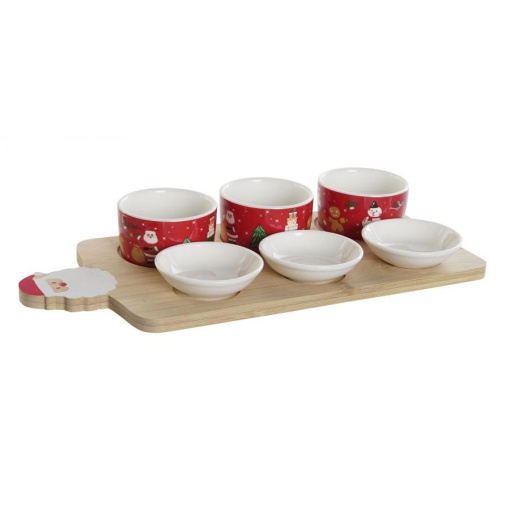 Santa Claus appetizer board in wood/ceramic. Item 33x15x1cm, 7 pieces.