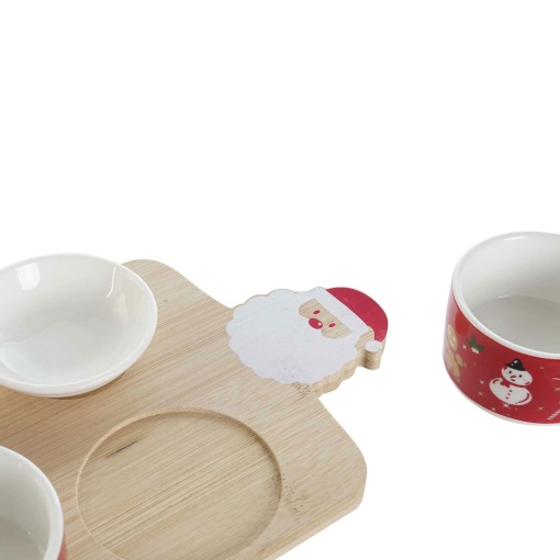 Santa Claus appetizer board in wood/ceramic. Item 33x15x1cm, 7 pieces.