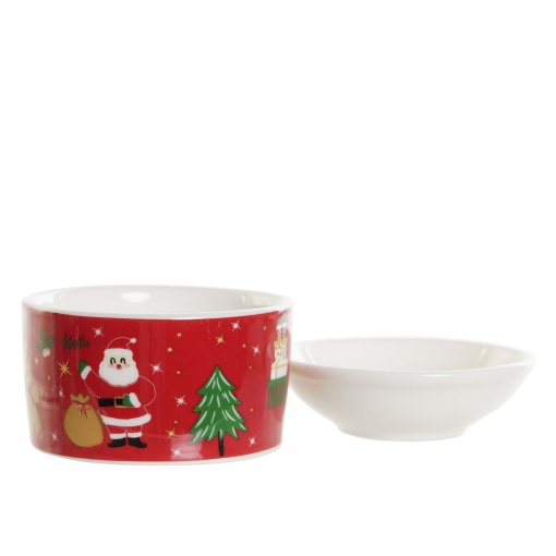 Santa Claus appetizer board in wood/ceramic. Item 33x15x1cm, 7 pieces.