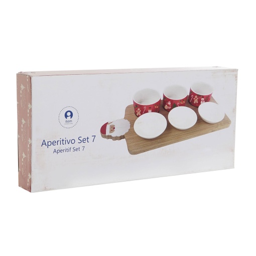 Santa Claus appetizer board in wood/ceramic. Item 33x15x1cm, 7 pieces.