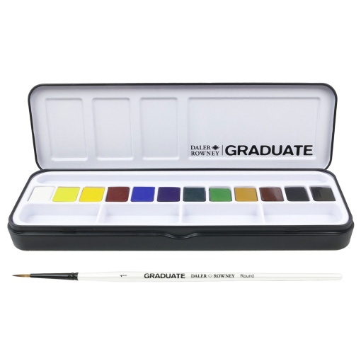 Aguarelas em pastilha DALER-ROWNEY Graduate com 12 cores + 2 pincéis