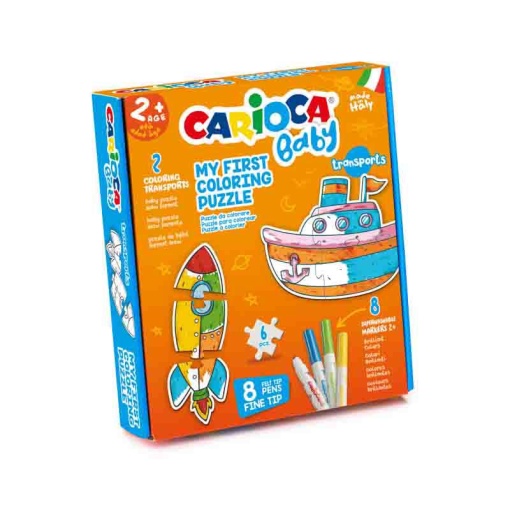 Coloring Puzzle Transports CARIOCA Baby 2x6 Peças + 8 Marcadores