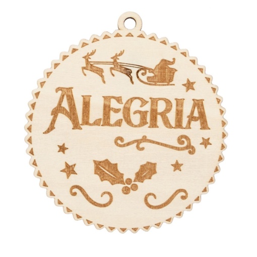Bolas de Natal de madeira 9cm alegria