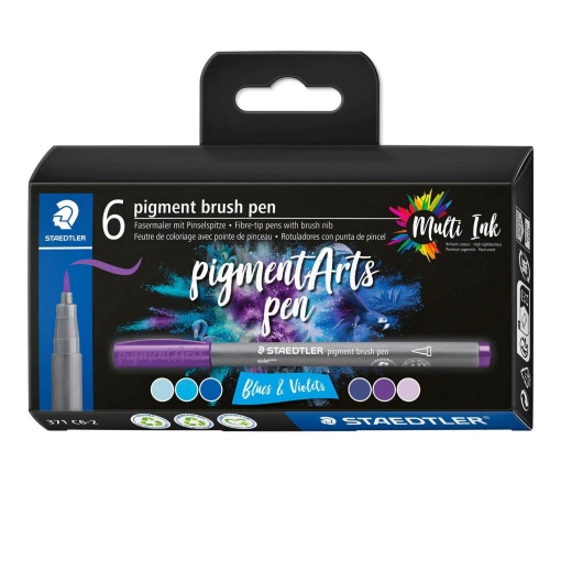 Brush Pen STAEDTLER Pigment Arts Azuis e Violetas Caixa com 6