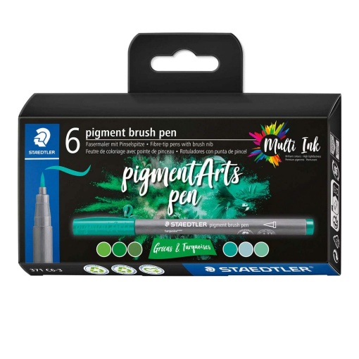 Brush Pen STAEDTLER Pigment Arts 6 Verdes e Turquesas