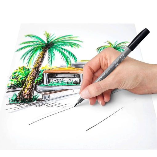Brush pen STAEDTLER Pigment Arts cinzas e preto caixa com 6 cores