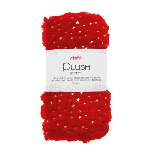 Tecido Pelúcia STAFIL Plush Estrelas Vermelho/Dourado 30x40cm