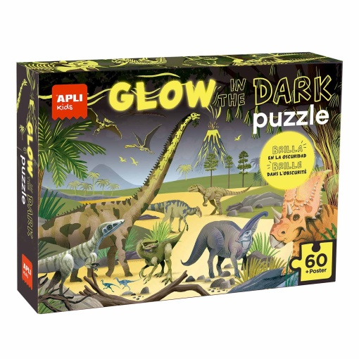 Puzzle APLI Kids 60 peças Brilha no Escuro Dinossauros