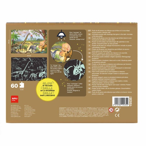Puzzle APLI Kids 60 peças brilha no escuro dinossauros
