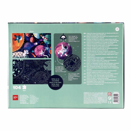 Rompecabezas del sistema solar APLI Kids de 104 piezas que brilla en la oscuridad