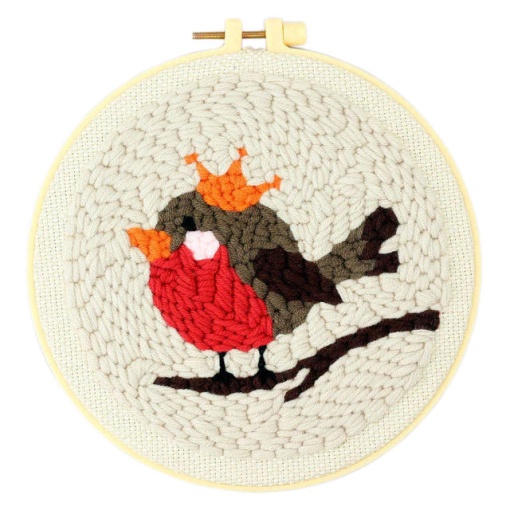 Kit punch needle FIGURED'ART com moldura circular 20cm pássaro vermelho