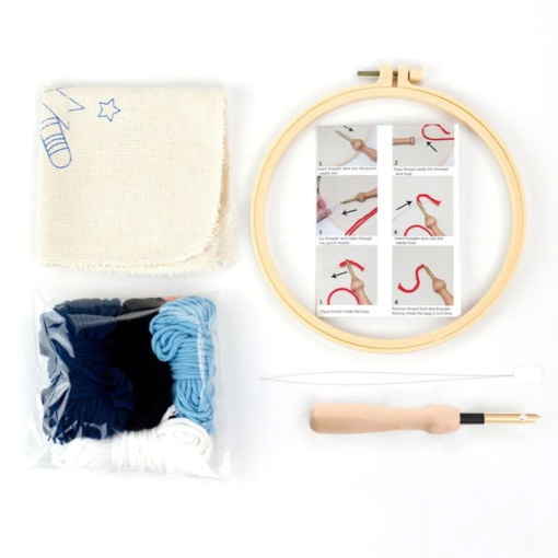 Kit punch needle FIGURED'ART com moldura circular 20cm pássaro vermelho