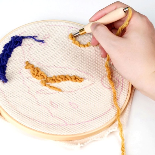 Kit punch needle FIGURED'ART com moldura circular 20cm gato florido