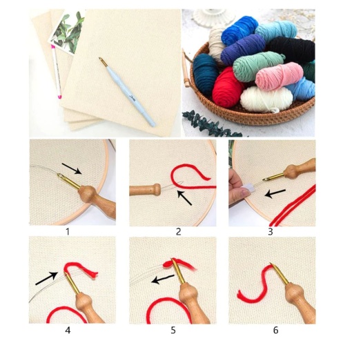 Kit punch needle FIGURED'ART com moldura circular 20cm gato florido