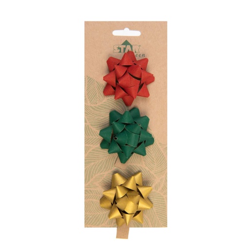 Laço STAR 13mm Cores Fortes (vermelho/verde/dourado) com 3