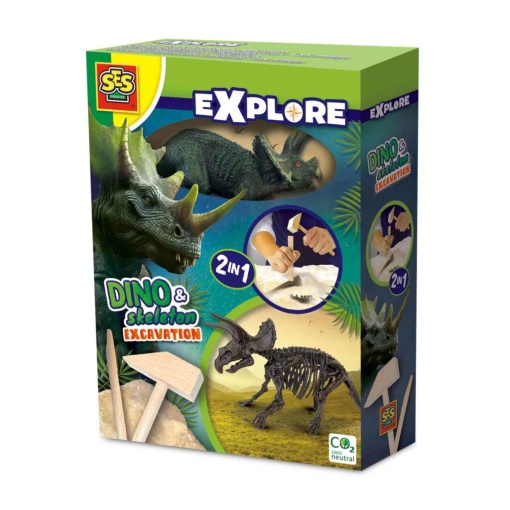 Escavação 2 em 1 - Dinossauros e Esqueletos Triceratops SES CREATIVE Explore