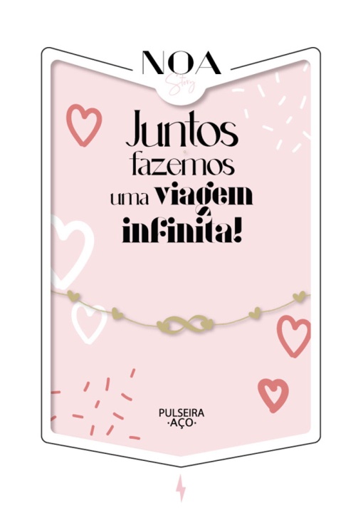 Pulseira Aço Dourado NOA Story Corações "Juntos Fazemos uma Viagem Infinita"