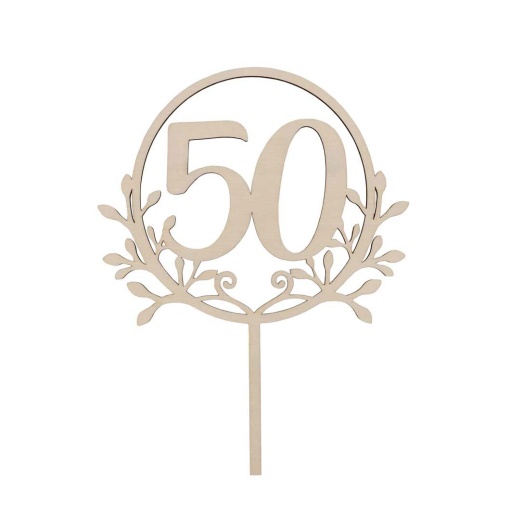 Topo de Bolo de Madeira 50 Anos 16x21x0,4cm