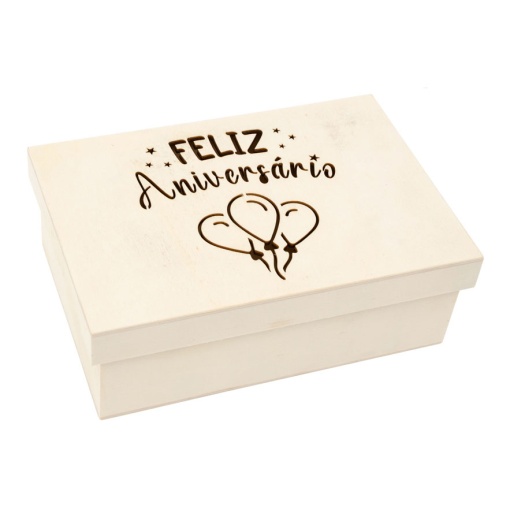 Caixa de Madeira Feliz Aniversário 22x15x8cm